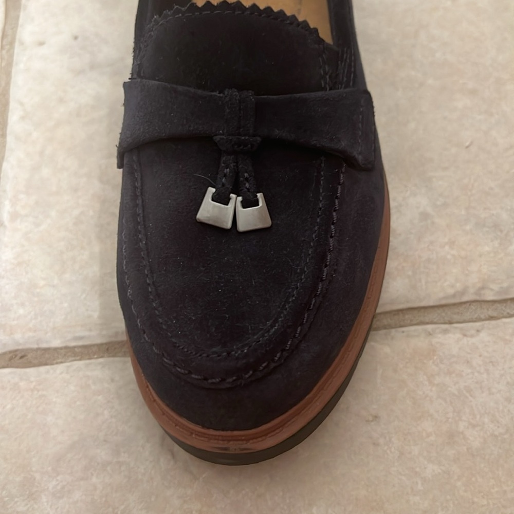 Navy Suede Clarks Westlynn Bella Leather Slip-On Loafers with Tassels Size 8.5 - Picture 7 of 16